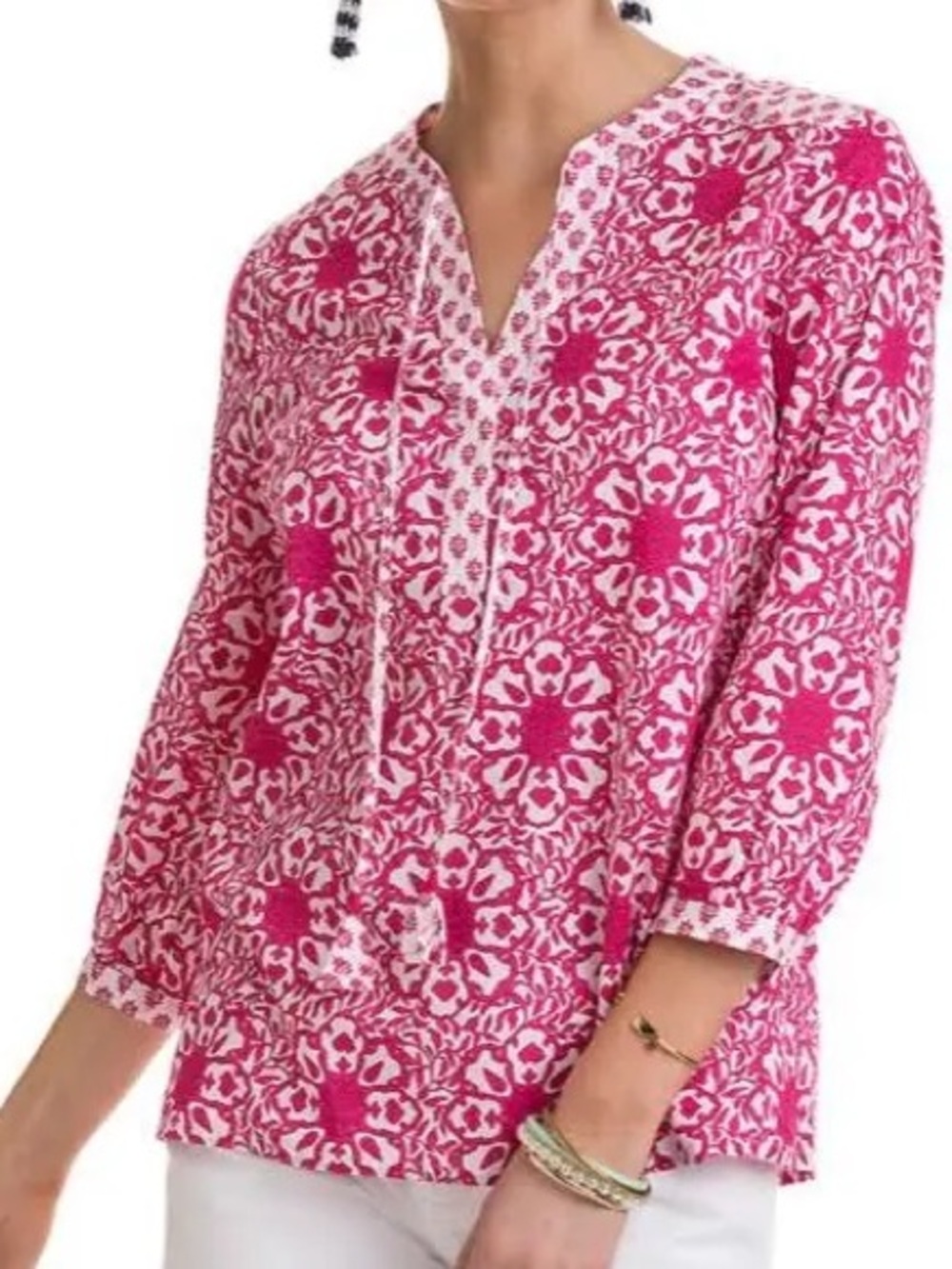Vineyard Vines Women’s Pink & White Seashell Tile Medallion Print Tunic Size XL